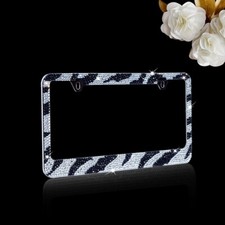 Bling Whiteblack Zebra Designed Crystal Metal License Plate Frame-c