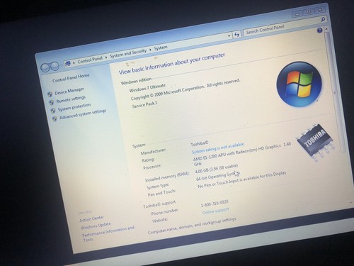 Toshiba Satellite C885D-S5235 AMD E1-1200 APU 1.4 GHz 4GB 284GB 15” Laptop - Picture 2 of 2