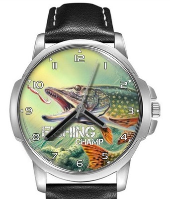 Angeln Sport Champ Lederband großes Zifferblatt Geschenk Armbanduhr