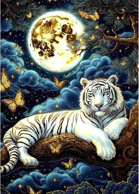 5D Weißer Tiger Diamond Painting Kit 12x16 Zoll Wohndeko