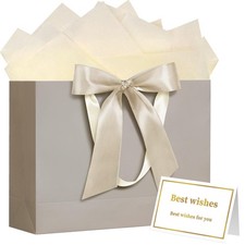 13" Gift Bag with Handles and Bow Ribbon, Large Gift Bag with 3 Tissue Paper ...