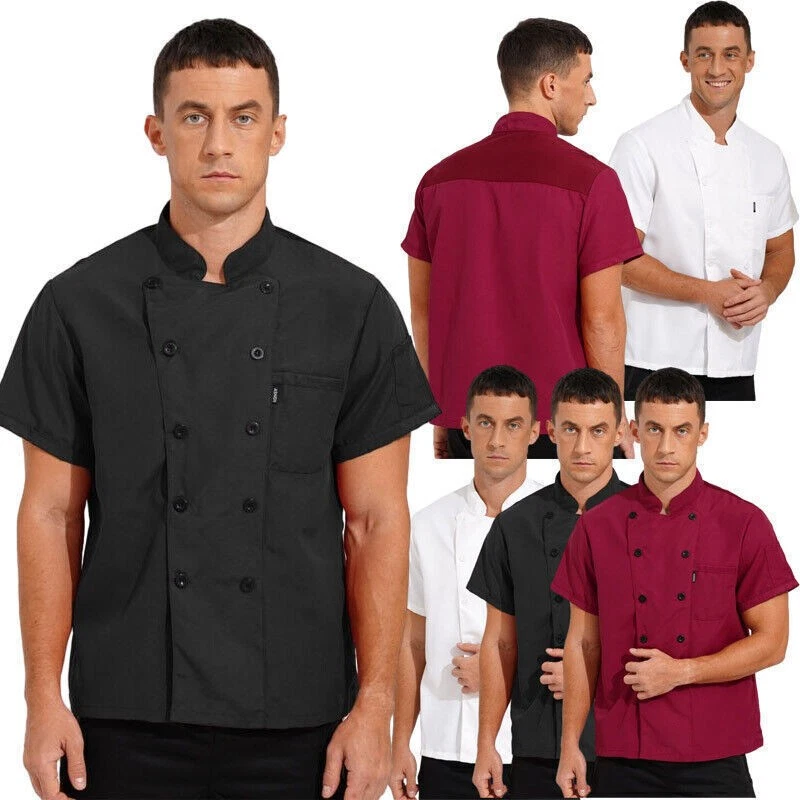 Mens Womens Chef Coat Jacket Short Sleeve Restaurant Hotel Cook Uniform Shirt - Image 2 of 4