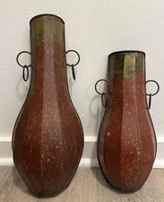 Metal Wall Pocket/Vase Pair Tuscan Atq. Bronze/Brown~ Distressed Look