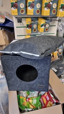 2 x KATZENHAUS BETT MATERIAL BOX HAUS ANTHRAZIT GRAU KLAPPBAR INKLUSIVE CUSION