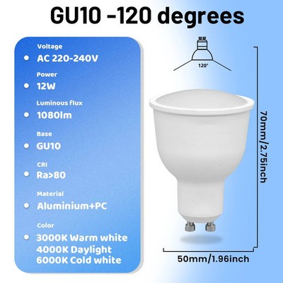 5er Pack GU10 Langhals LED Leuchtmittel 12 Watt 120 Grad Abstrahlwinkel