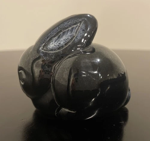 Vintage Van Briggle Bunny Rabbit Art Pottery Figurine Black Blue Glaze Rare