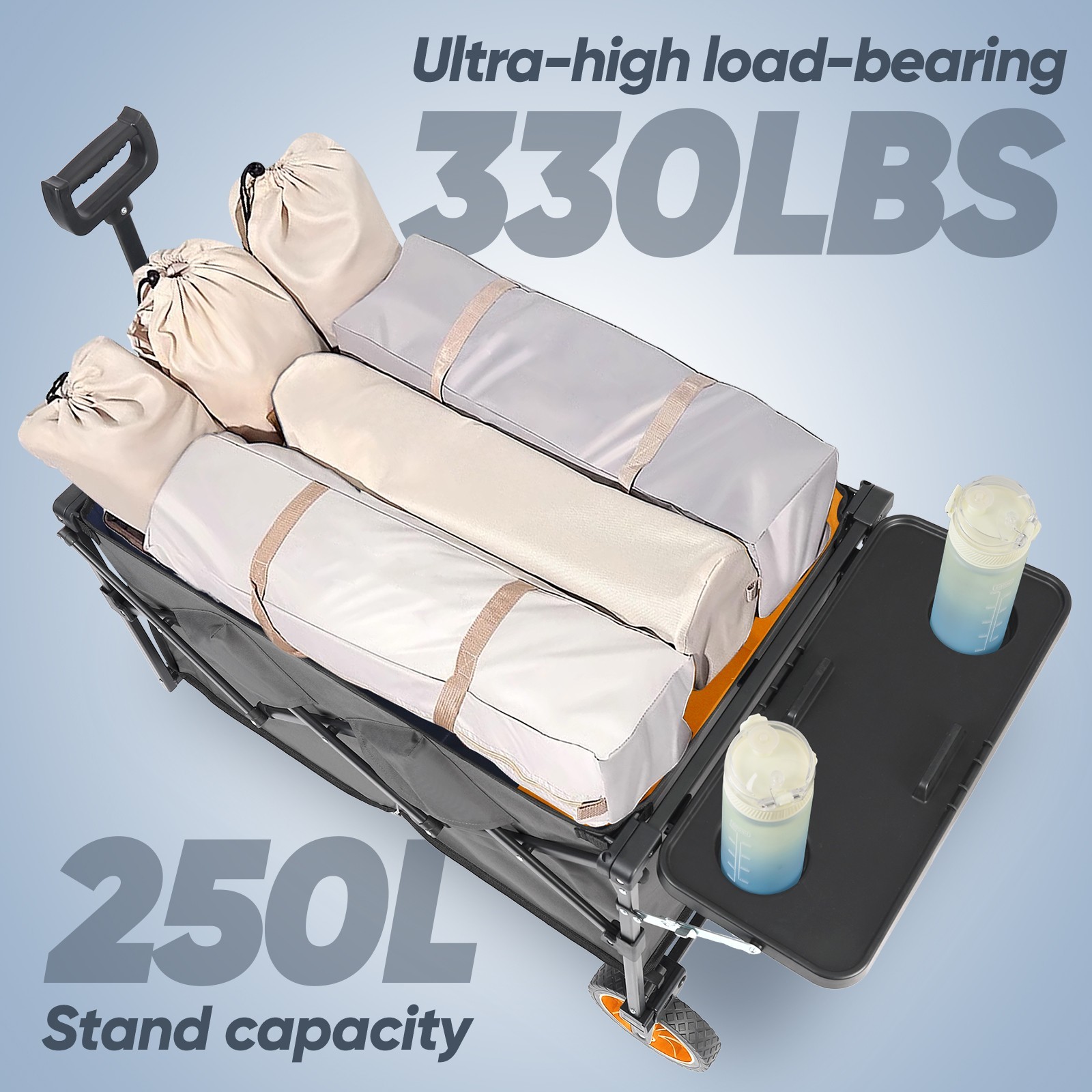 Sekey 250L Collapsible Wagon with Table, Drink Holders, All-Terrain Wheels