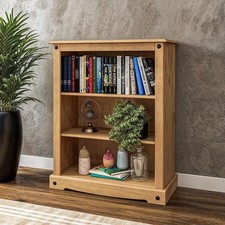 Rustic Pine 3 Tier Bookcase 75x100cm Low Storage Shelf Unit