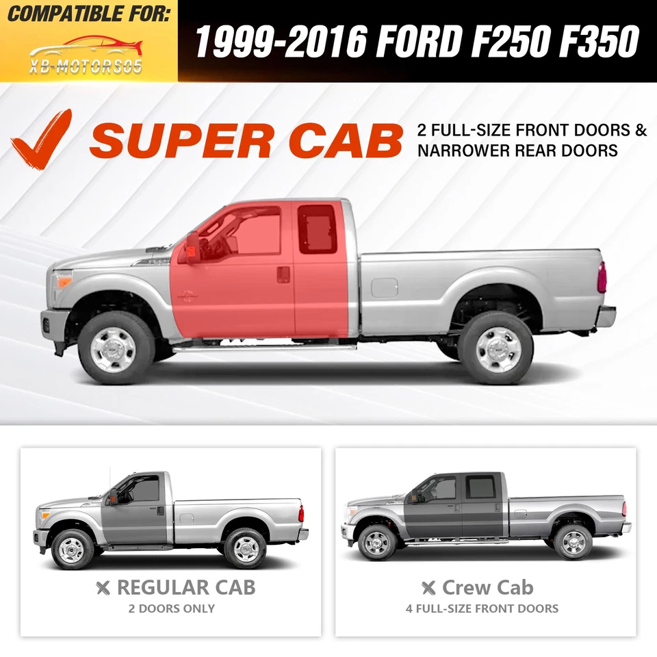 For 99-2016 Ford F250 F350 Super/Extended Cab 3-Raised Steps Running Boards - Image 2 of 4