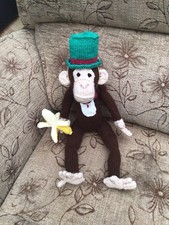 Brand New Hand Knitted ‘Monkey’, 11” sitting 14” From Hat To His Feet