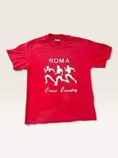 Vintage 90s Hanes Heavyweight Roma Cross Country T Shirt Large Made in USA Red