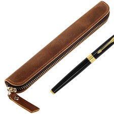 Crazy Horse Leather Pen Pouch Handmade, Single Pen Case Fountain Pen Brown