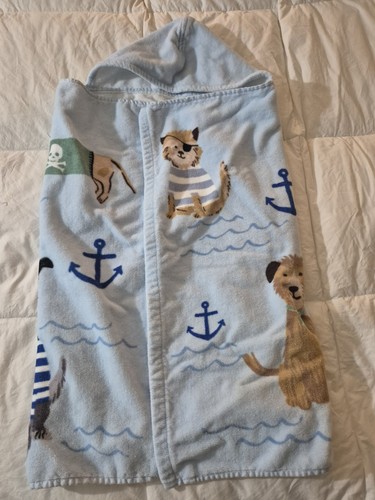 💥 Pottery Barn Baby Salty Dog Beach Hooded Towel Wrap Blue 23" x 34" C
