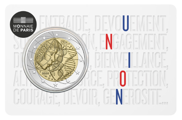2 Euros commémorative France Recherche Médical Card 2020 N°3 UNION