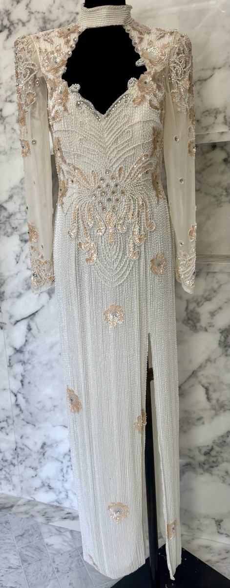 Alyce Designs Long Sleeve Evening Prom Sequin Embroidered White Dress Size 10 | eBay Alyce Designs Long Sleeve Evening Prom Sequin Embroidered White Dress Size 10 | eBay