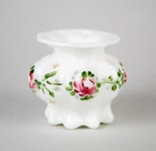 Consolidated Hand Painted Roses Milk Glass Vase Vintage