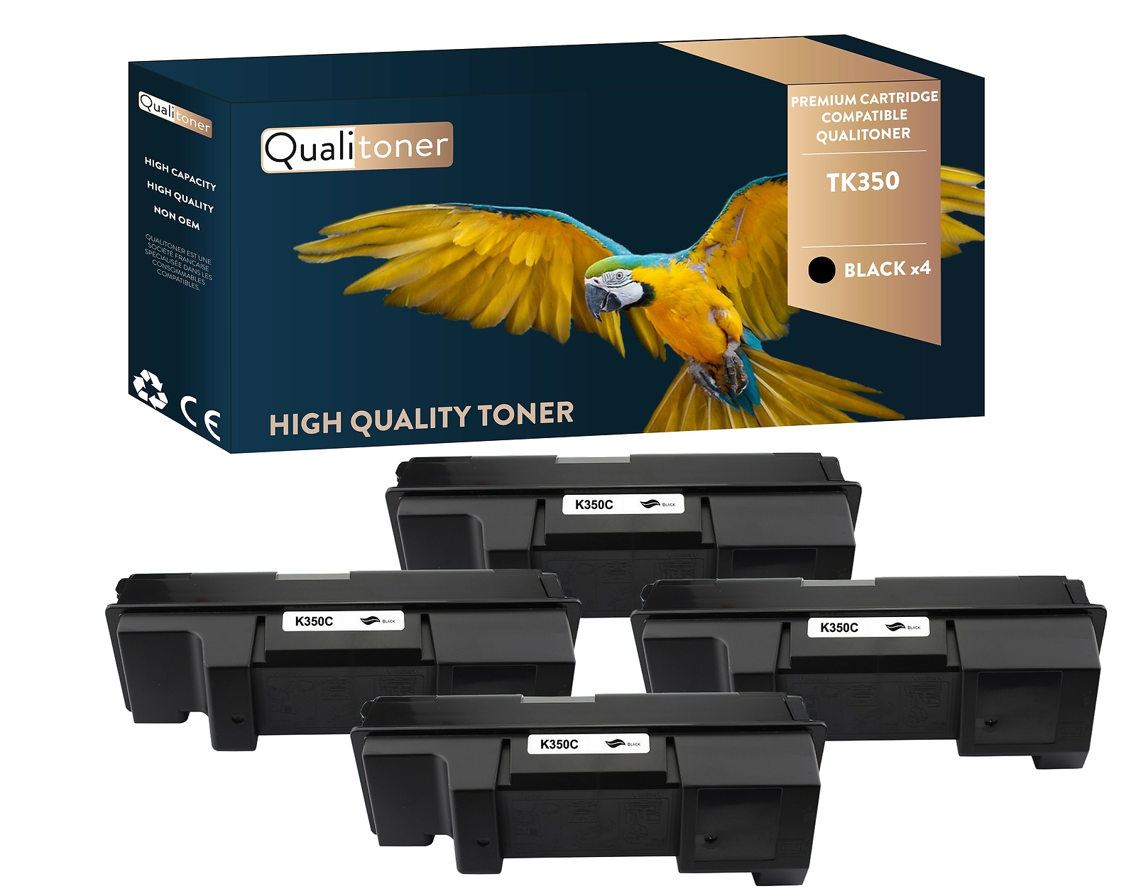 Toner TK350 Noir QUALITONER Compatible avec Imprimantes Kyocera Pack de 4 Cartouches