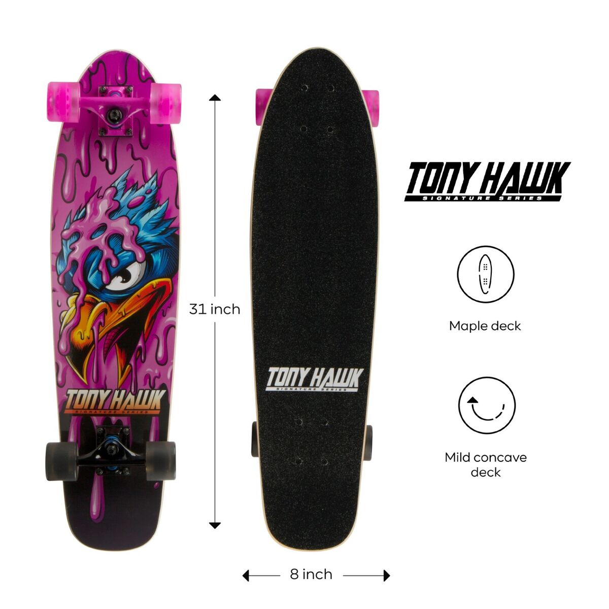 Tony Hawk 31 Cruiser Skateboard- Pink Slime