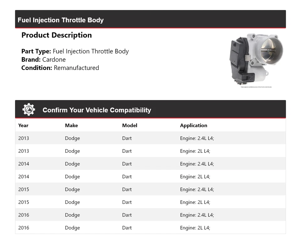 Корпус дроссельной заслонки впрыска топлива для Dodge Dart 2013-2016 годов выпуска Cardone 2014 2015 - Изображение 2 из 4