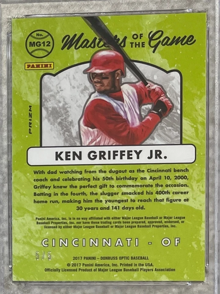 2017 DONRUSS OPTIC KEN GRIFFEY JR MASTERS/GAME GREEN~#ed 5/5~PSA GEM 10-POP 2!!! - Image 4 of 4
