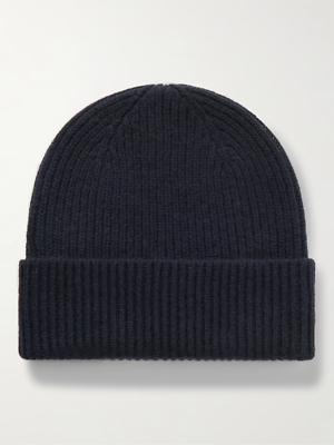 WILLIAM LOCKIE Ribbed Cashmere Beanie Navy | eBay display picture 1