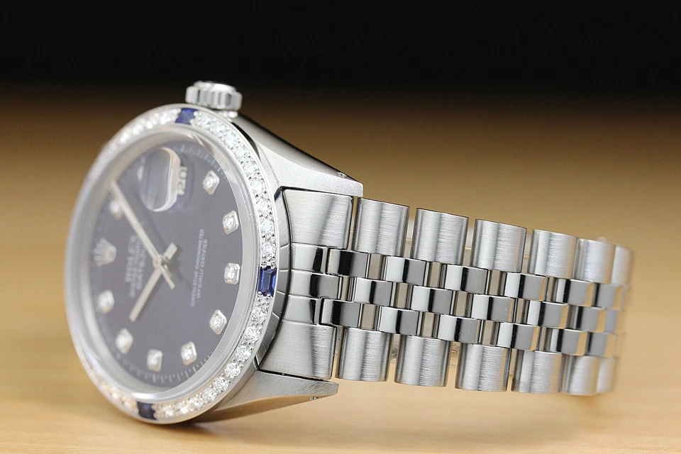 ROLEX MENS DATEJUST 18K WHITE GOLD DIAMOND SAPPHIRE & STEEL BLUE DIAL WATCH - Image 4 of 4