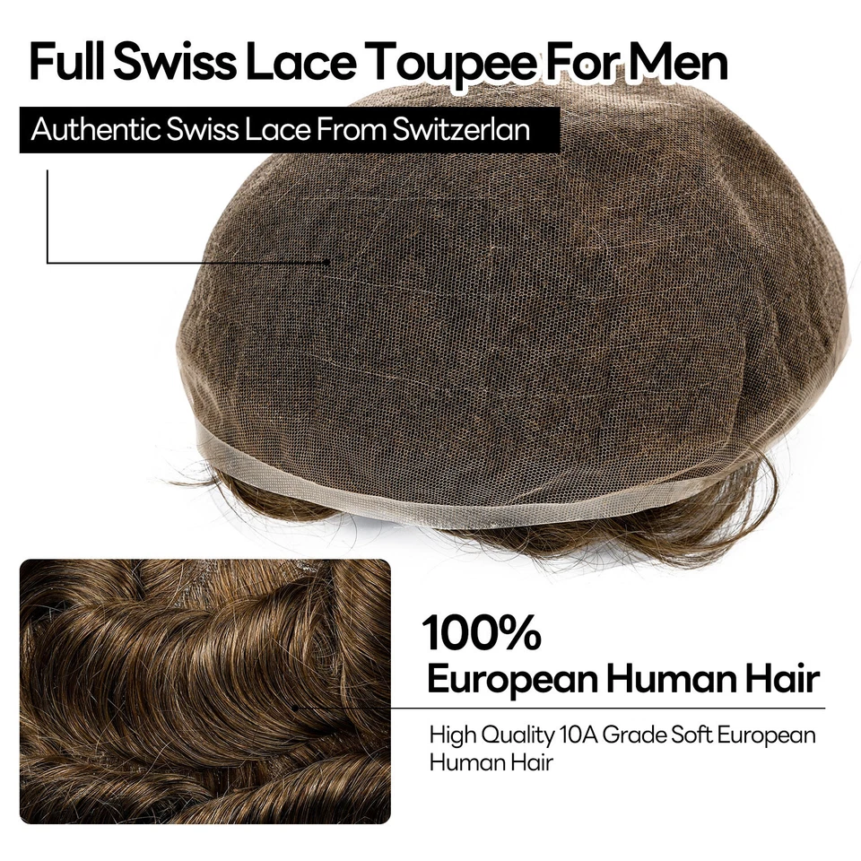 Swiss Lace Men Toupee Hair Piece Hair Replacement System Full Lace Human Hair. - Image 4 of 4