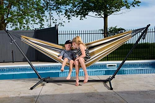  Double Hammock with Space Saving Steel Stand, Upgraded Desert Moon Cotton - Image 4 of 4