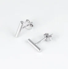 Women 925 Sterling Silver Post Horizontal Round Bar Stick Stud Earrings 12mm G3