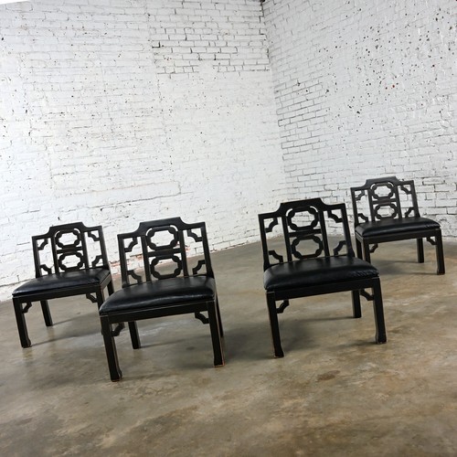 4 Hollywood Regency Chinese Chippendale Style Black Accent Chairs by Thomasville - Picture 13 of 20