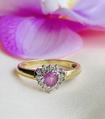 9 Karat Gold Rosa Rubin & Diamant Cluster Ring Größe K1/2