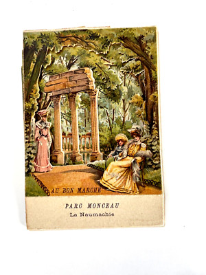 Lovely 1900 3-D French Trade Card ''Au Bon Marche'' w/ Garden Scene  *