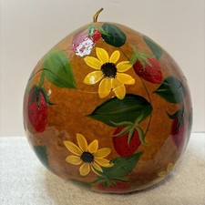 Primitive Artisan Hand Painted Large Gourd Sunflowers And Strawberries