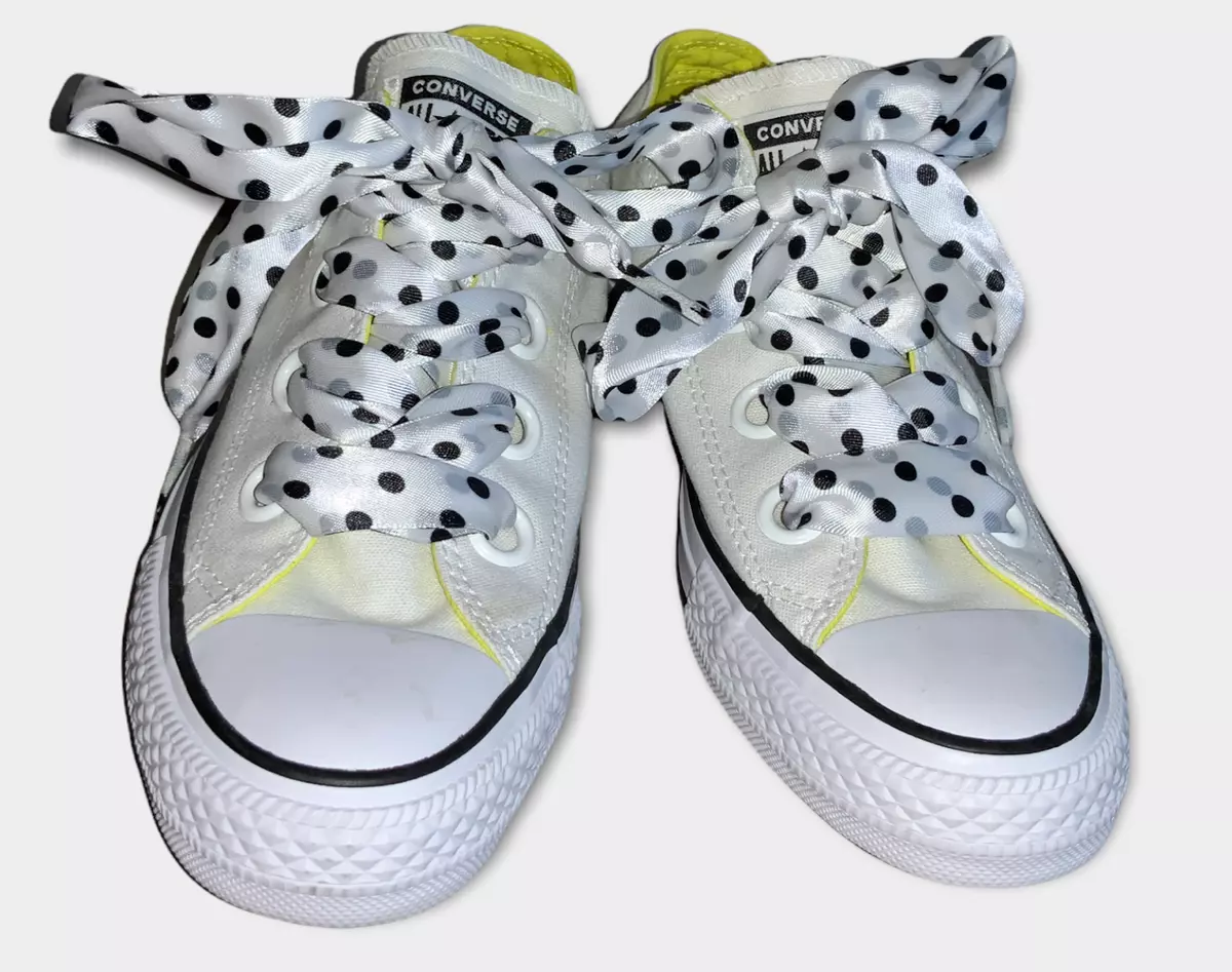 Women s Converse Big Eyelets OX White Yellow Black Polka Dot Laces Low Sneakers