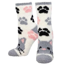 Socksmith Women's Warm & Cozy Crew Socks Fuzzy Soft Kitty Cat Novelty Footwear