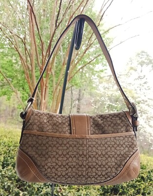 バッグ COACH SOHO One Shoulder Bag Brown F10925 Coach F10925 Vintage Beige Leather & Signature C Canvas Shoulder