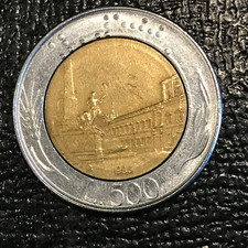 HIGH GRADE BI-METAL 1986 ITALY 500 LIRE COINS-DEC192