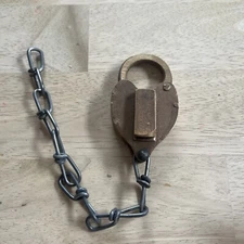 Vintage Brass Heart Shaped Lock Old Padlock & Original Chain Antique Lock No Key