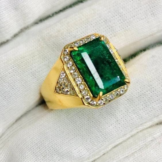 Antique Men's Engagement Ring Simulated Emerald Emerald Cut Silver 925