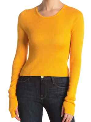 NAADAM Long Sleeve Silk/Cashmere Knit Crop Top Mango SZ S