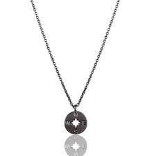 Black Rhodium 925 Silver Compass Shape Chain Pendant Necklace For New-year Gift