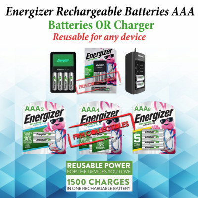 AAA Energizer Rechargeable batteries Ni-MH with or w/o Fast Charger lot REUSABLE
