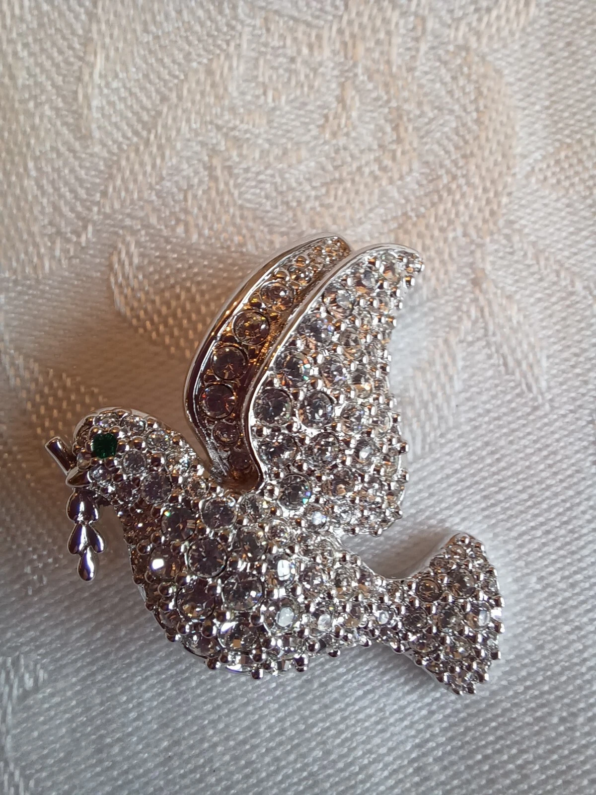 Spilla Spilla Vintage Autentica Cristallo Swarovski Colomba Volante con Ramo di Ulivo...