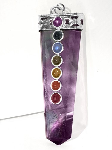 Rainbow FLUORITE 7 Chakra Pendant CHARGED Crystal Sterling Silver Necklace Reiki - Picture 3 of 10