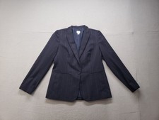 J Crew Women Blazer Jacket 6 Navy Blue Pinstripe Single Button Tailored Formal