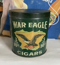 Green WAR EAGLE TOBACCO CIGAR TIN tobacciana litho store dispay can NICE!