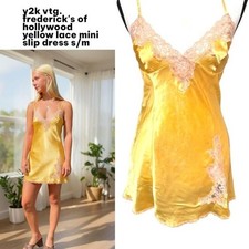Y2K 2000's rare vintage Frederick's of Hollywood yellow lace slip dress S/M