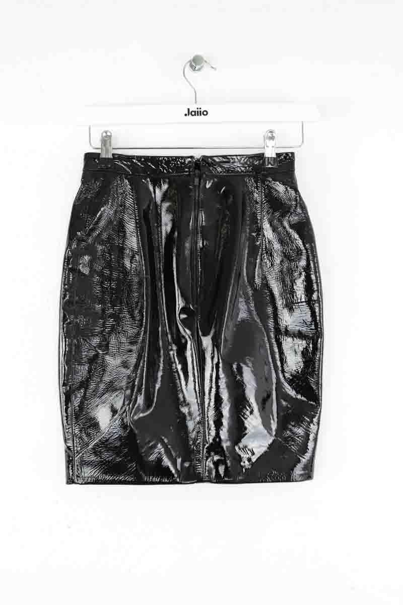 Mini jupe en cuir verni noire Saint Laurent XS