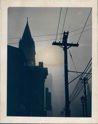 1944 Superior Fog Night Sky Electrical Poles Building Vintage Image Photo