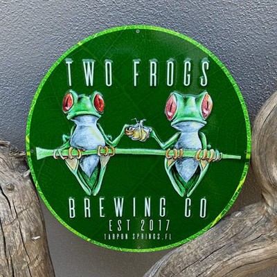 Two Frogs Brewing Co Tin Tacker Metal Beer Sign